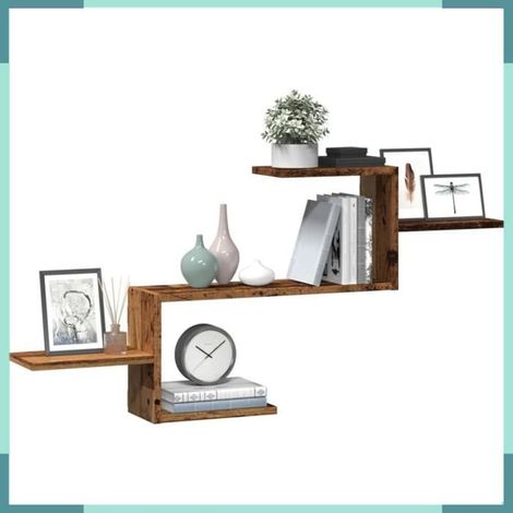 Étagère murale - Modèle 853207 - Vieux bois - 104 x 15 x 49 cm - Bois d'ingénierie (1/5)