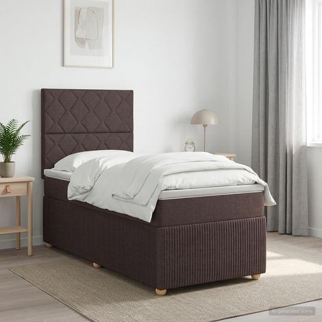 vidaXL Lit boxspring avec matelas Marron foncé 100 x 200 cm Tissu (1/5)
