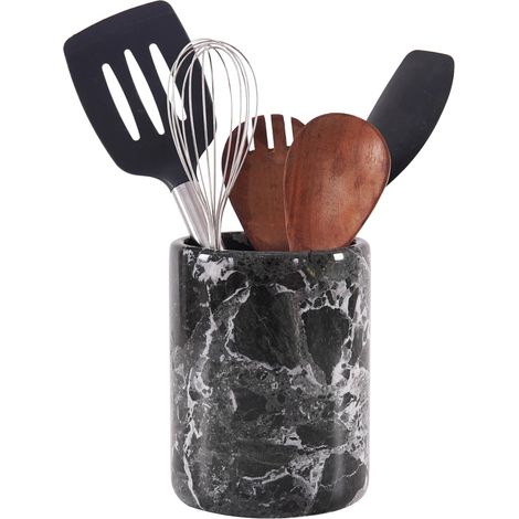 Porte-ustensiles de cuisine en marbre fait à la main - 11,4 x 11,4 x 16,5 cm - Accessoires de maison (BZ-03) (1/5)