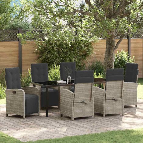 Garten Essgruppe mit Kissen 7 pcs Hellgrau Poly-Rattan