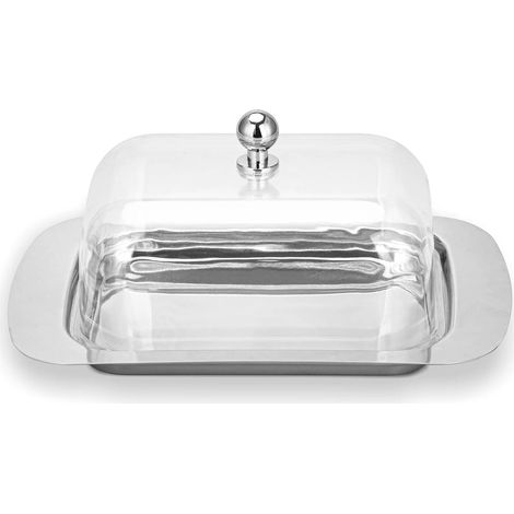 Lot de 2 Beurriers en Acier Inoxydable avec Couvercle Transparent Polycarbonate, Boîte à Beurre et Fromage Style Européen, Multi-usages pour Pain et Pâtisserie