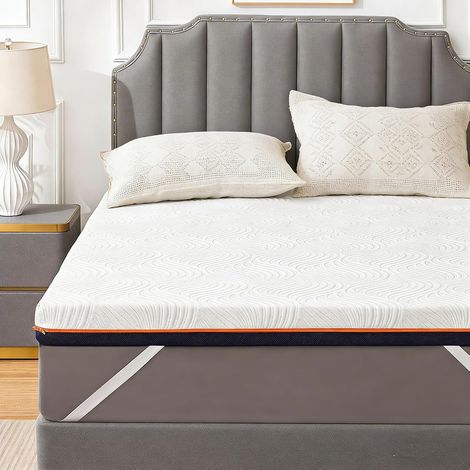 Memory Foam Mattress Topper 140 x 190 cm 10 cm Gel Infused High Density Foam Ergonomic Breathable Mattress Topper with Hypoallergenic Removable and Washable Cover (1/5)