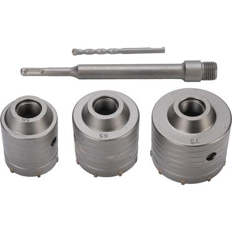 Hole saw kit for concrete, diameters 55, 65 and 75 mm, depth 50 mm, for hollow bricks and cement walls. (1/5)