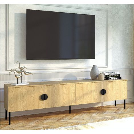 Meuble TV moderne 4 portes bois et métal 200cm DIMITRI (1/5)