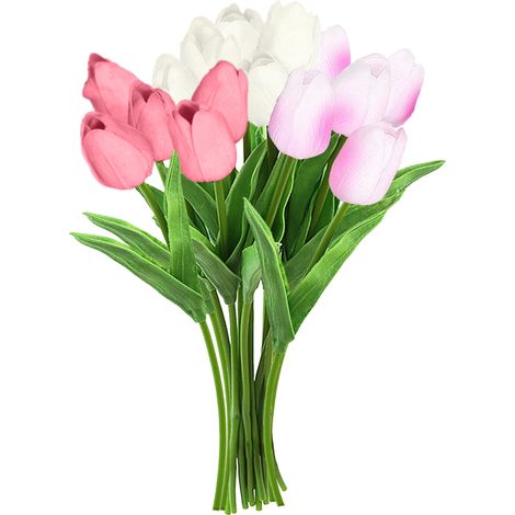 Bouquets de tulipes artificielles à l'aspect humide, parfaits pour les repas en intérieur, les mariages, les fêtes et la décoration intérieure. (1/2)
