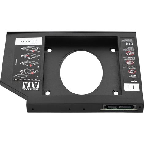 Boîtier de Disque Dur HDD SSD 2.5 Pouces, Adaptateur Caddie 12.7mm 9.5mm DVD Optique pour Ordinateur Portable III Double Démarrage (9,5 mm) (1/5)