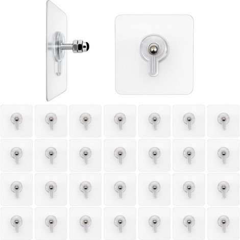 30pcs Vis Adhésives Détachables pour Fixation Murale Sans Percer, Fixation Murale avec Tige FiletéE 10mm, Support Autocollant 7 X 7cm, Charge Forte Pour Salle de Bain Cuisine Crochet Invisible (1/5)