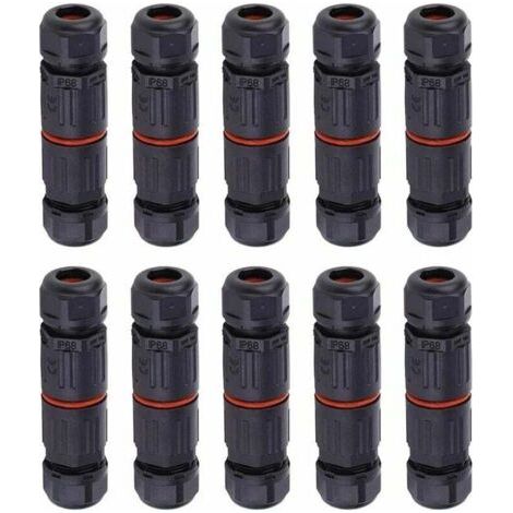 Lot de 10 Fil électrique étanche, connecteur de câble extérieur pour boîte de jonction étanche, IP68 Connecteur de câble électrique étanche pour connecteur 3 broches prise de courant extérieure