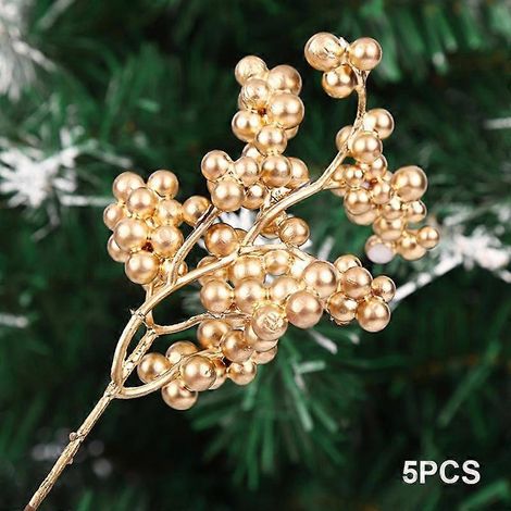 pièces de décorations artificielles pour fêtes et festivals : baies de Noël, branches et haricots en mousse.or (1/5)