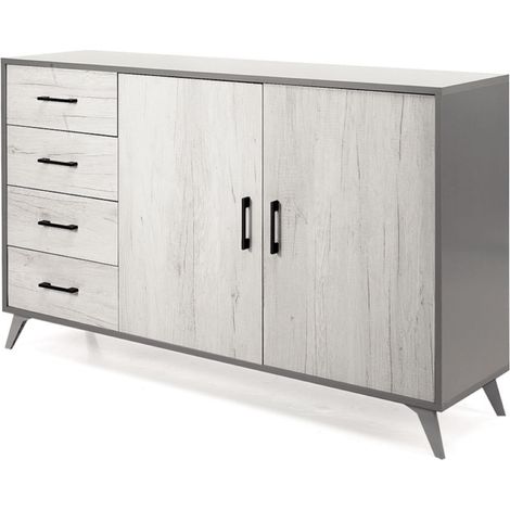 Madia con 2 ante e 4 cassetti 158 cm in melaminico Quercia Bianco - ARIEL (1/3)