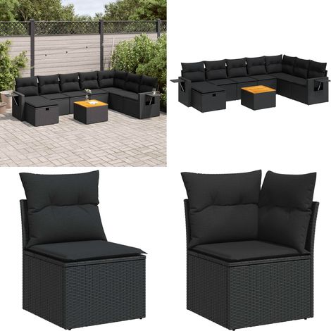 vidaXL Salon de jardin 9 pcs avec coussins noir résine tressée (1/5)