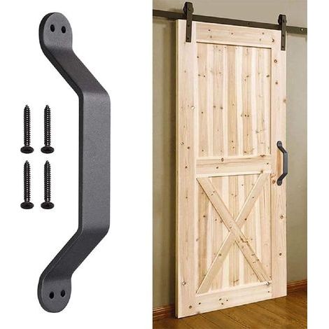 Poignée de porte de grange – Acier massif – pour portes coulissantes de grange, placards, portes, garages, abris de jardin – Noir (1/5)