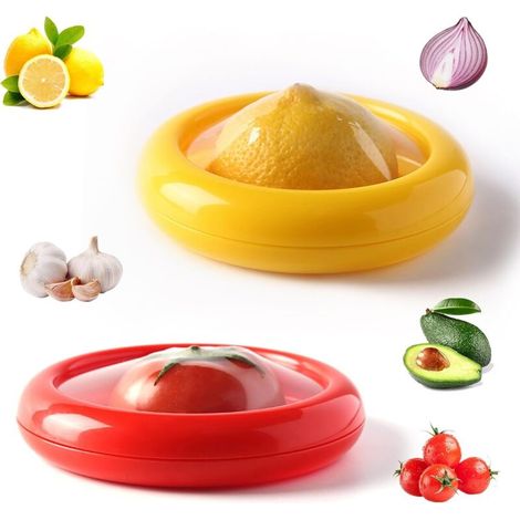 2 Pack Fruit and Vegetable Saver, Reusable Vegetable Storage Containers Keep Fresh (Yellow, Red) (1/5)