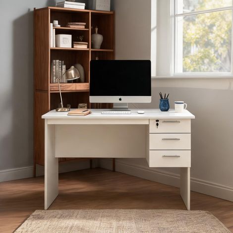 Bureau en bois blanc avec 3 tiroirs 120 x 60 x 75 cm (1/5)
