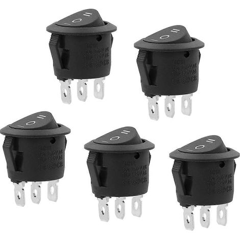 WINOMO Lot de 5 interrupteurs à bascule ronds pour voiture, 23 mm, unipolaire, à double position, boutons-poussoirs (noir)