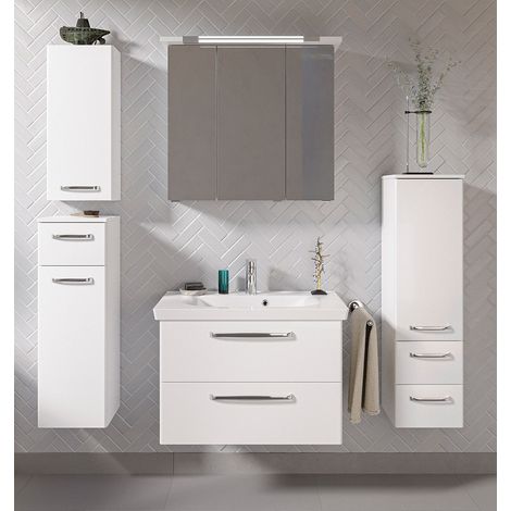 Badezimmer Komplett Set mit Mineralmarmorbecken TRENTO-66 in weiß Glanz, B/H/T: ca. 170/200/51 cm (1/5)