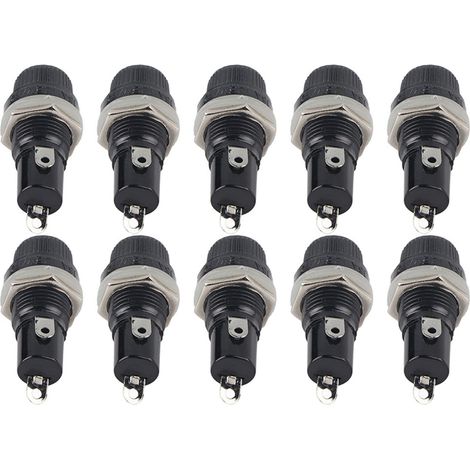 Lot de 10 porte-fusibles à vis pour montage sur panneau, pour fusibles à tube de verre de 5 x 20 mm (radio). (1/5)