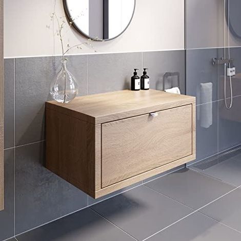 Bathroom Oak Wall Hung Vanity Unit Cabinet Storage Unit 800mm (1/5)