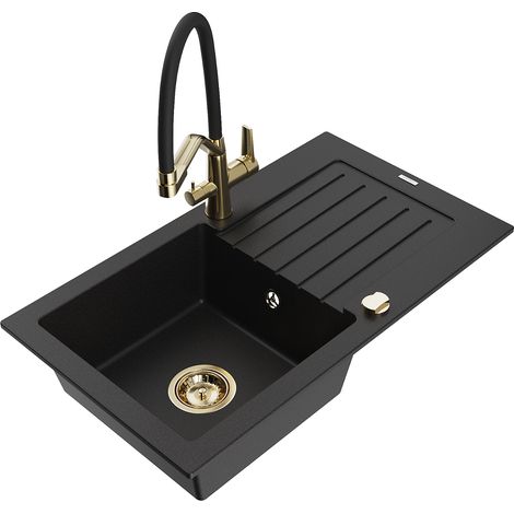 Mexen Pablo 1 Becken-Granitspüle mit Abtropffläche und Mischbatterie Duo, Schwarz - 6510-77-671701-5 (1/5)