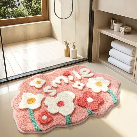 BUNTHAUS Tapis de bain rose à fleurs, antidérapant, 45×70 cm — (1/5)