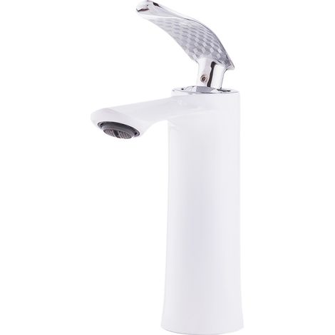 Grifo Lavabo Latón/Zinc, Blanco, Agua Caliente-Fría, Latiguillos, Caño Bajo, Monomando [QLI-FA-7783 (1/4)