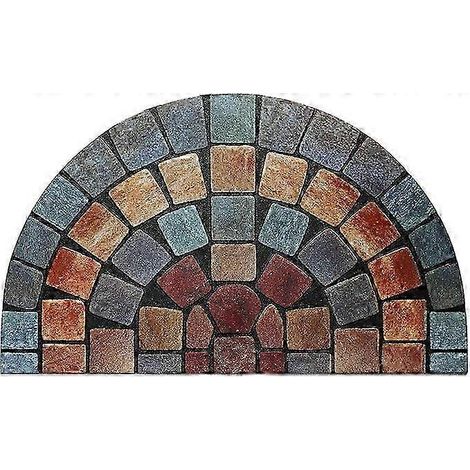 Tapis d'entrée intérieur/extérieur écologique anti-rayures et antidérapant forme demi-lune (50 x 80 cm) cadre bleu (1/5)