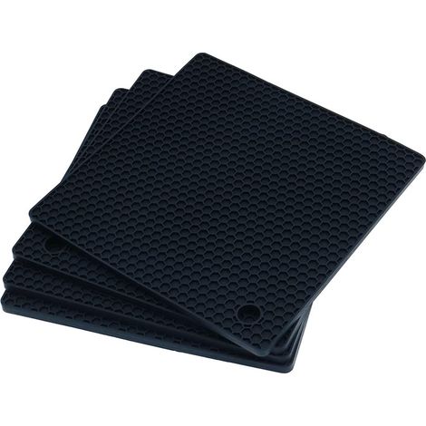 Lot de 4 maniques en silicone multi-usages, antidérapantes, flexibles, durables, résistantes à la chaleur, pour table de cuisine, noir (1/5)