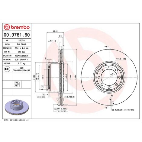 BR 09.9761.60 freno a disco Brembo posteriore sinistro/destro (1/3)