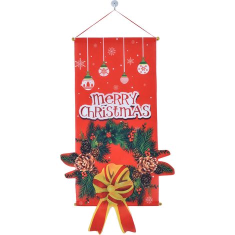 Bannière de Porte de Noël Cartoon, Décoration Murale Xmas avec Couronne en Toile (1/5)