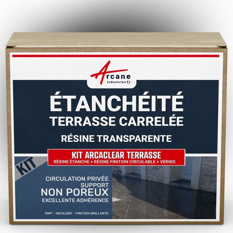 Arcane Industries – Imperméabilisant transparent pour carrelage et terrasse – Résine polyuréthane 10 m² – Circulation privée – Finition brillante