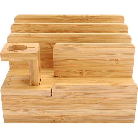 1 Support de charge en bambou, range-organisateur pour téléphone et montre, style élégant, pour bureau et maison (1/5)