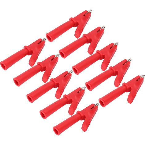 10 Pièces Pinces Alligator en Laiton avec Manchon PVC pour Câbles Multimètre, Sécurité et Connexions 4mm Banane Rouge