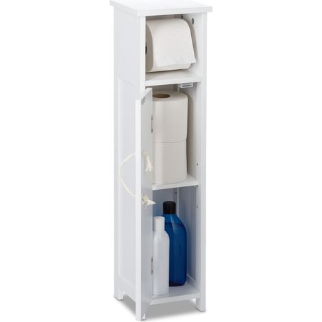 Support Non Fixe pour Papier Toilette, Salle de Bain, HxLxP: 71x18x20 cm, poignée en Coton, étroit, Blanc (1/5)