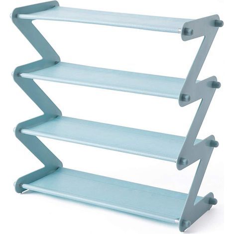 Non Tissé Acier Inoxydable Pliable Chaussure Rack, Tablettes Organisateur de Stockage, Multi Couche Assemblé Support, Salle à Manger Chambre D'Entrée Étagère Rangement - Bleu (1/4)
