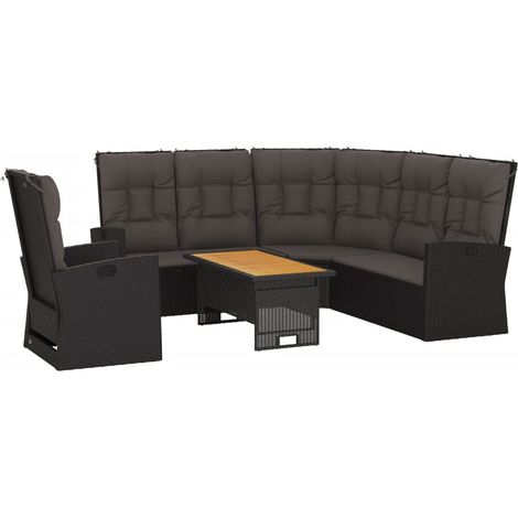 Salon de jardin 3 pcs avec coussins Noir Résine tressée vidaXL (1/6)