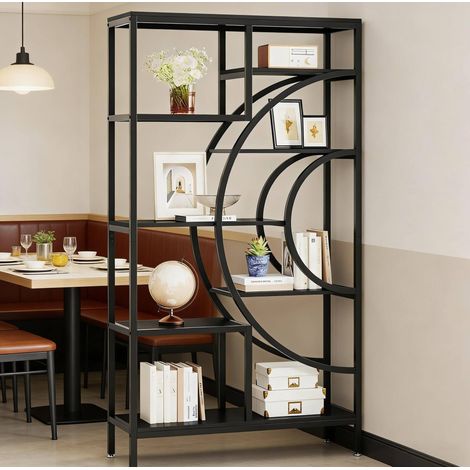 Estantería geométrica 8 compartimentos 80x24x160 cm negra en metal y madera con estructura abierta (1/5)