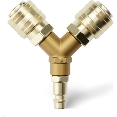 Raccord Rapide Air Comprimé - 1/4 Pouces - Distributeur En Y - NW 7.2 - Laiton Plaqué Nickel - Étanche - Pour Compresseur Air - 1 Pièce (1/5)