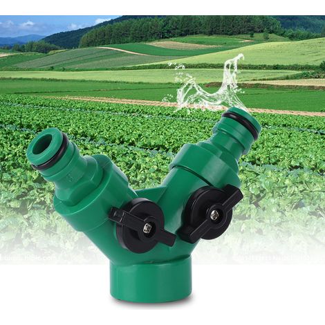 Zweiwege-Rohrverteiler, Schlauchverteiler, Gartenwasserhahnadapter mit Ventil (1/5)