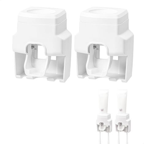 Distributeur Dentifrice Mural,Porte Brosse à Dents Mural, 2Pcs Support Brosse a Dent, Amovible Support Brosse à Dent Electrique (1/5)