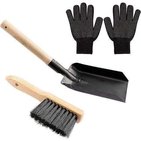 Ensemble pelle et brosse à cendres pour cheminée - Pelle à charbon en métal améliorée et brosse pour foyer - Grands outils de cheminée (1/5)