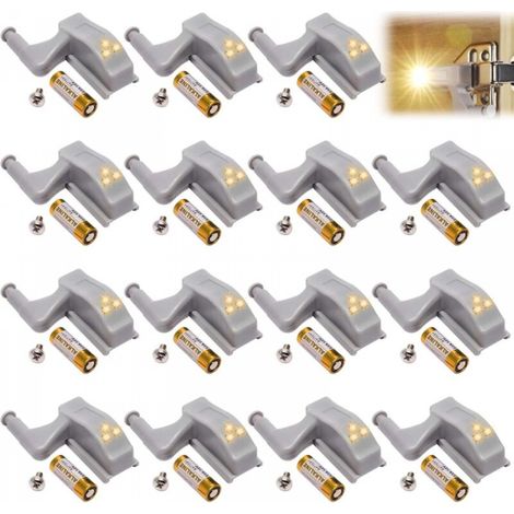 Lot de 15 charnières LED - Capteur de lumière universel - Pour la maison, la cuisine, le placard (blanc chaud) (1/5)