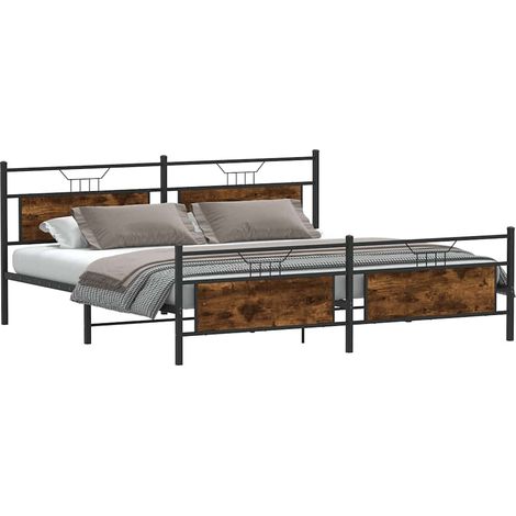 vidaXL Giroletto senza Materaso in Metallo Rovere Fumo 200x200 cm (1/5)