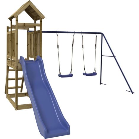 Aire de jeux d'extérieur balançoires toboggan portiques robuste jeux jardin 313 x 379 x 214 cm bois de pin imprégné (1/5)