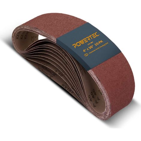 Lot de 10 bandes abrasives de 10 x 91,4 cm, grain 120 en oxyde d'aluminium, papier abrasif pour ponceuse à bande et disque (1/5)