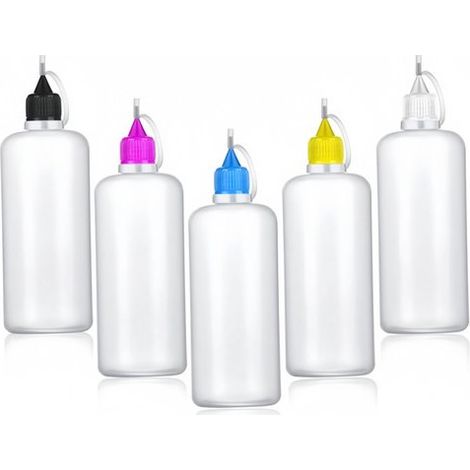 Flacon à pinceau de précision de 100 ml avec embout aiguille - flacons compte-gouttes en plastique - peinture acrylique - huile - 5 pièces (1/5)