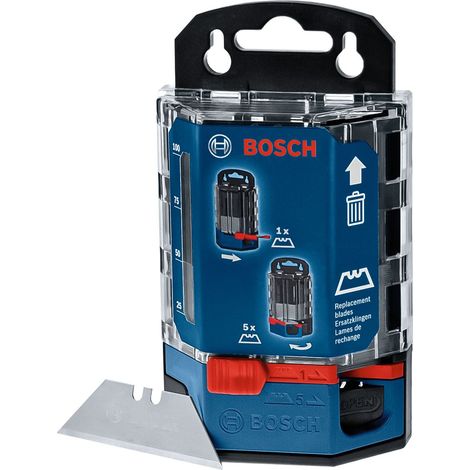 Bosch Professional – Distributeur avec 50 lames trapézoïdales pour cutter 1600A01V3J – Acier S2 CVM – Coupe nette et précise – Mécanisme coulissant