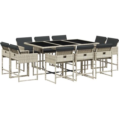 vidaXL Set Pranzo Giardino 11pz con Cuscini Grigio Chiaro Polyrattan (1/5)
