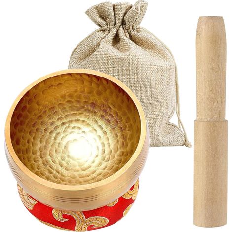 Ensemble de bols de chantant tibétain 8,5cm, Bol de Méditation avec Maillet en Bois et Coussin Bol Chantant, Bol Tibétain Chantant pour Relaxation Mentale/Yoga/Méditation (1/5)