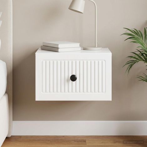 Cabinet de chevet mural 1 tiroir en bois blanc brillant 33 x 34,5 x 20 cm - PANGIVO (1/5)