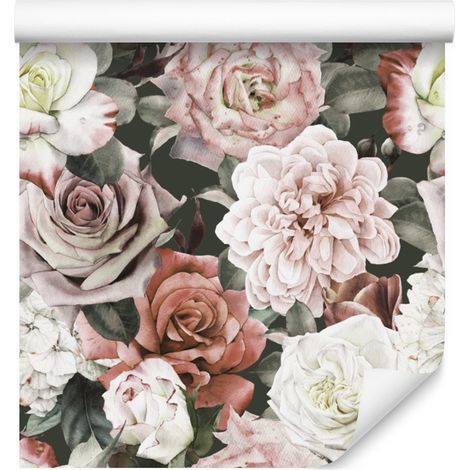 Carta da parati con peonie e foglie per soggiorno e camera da letto, 50x1000 cm (1/5)